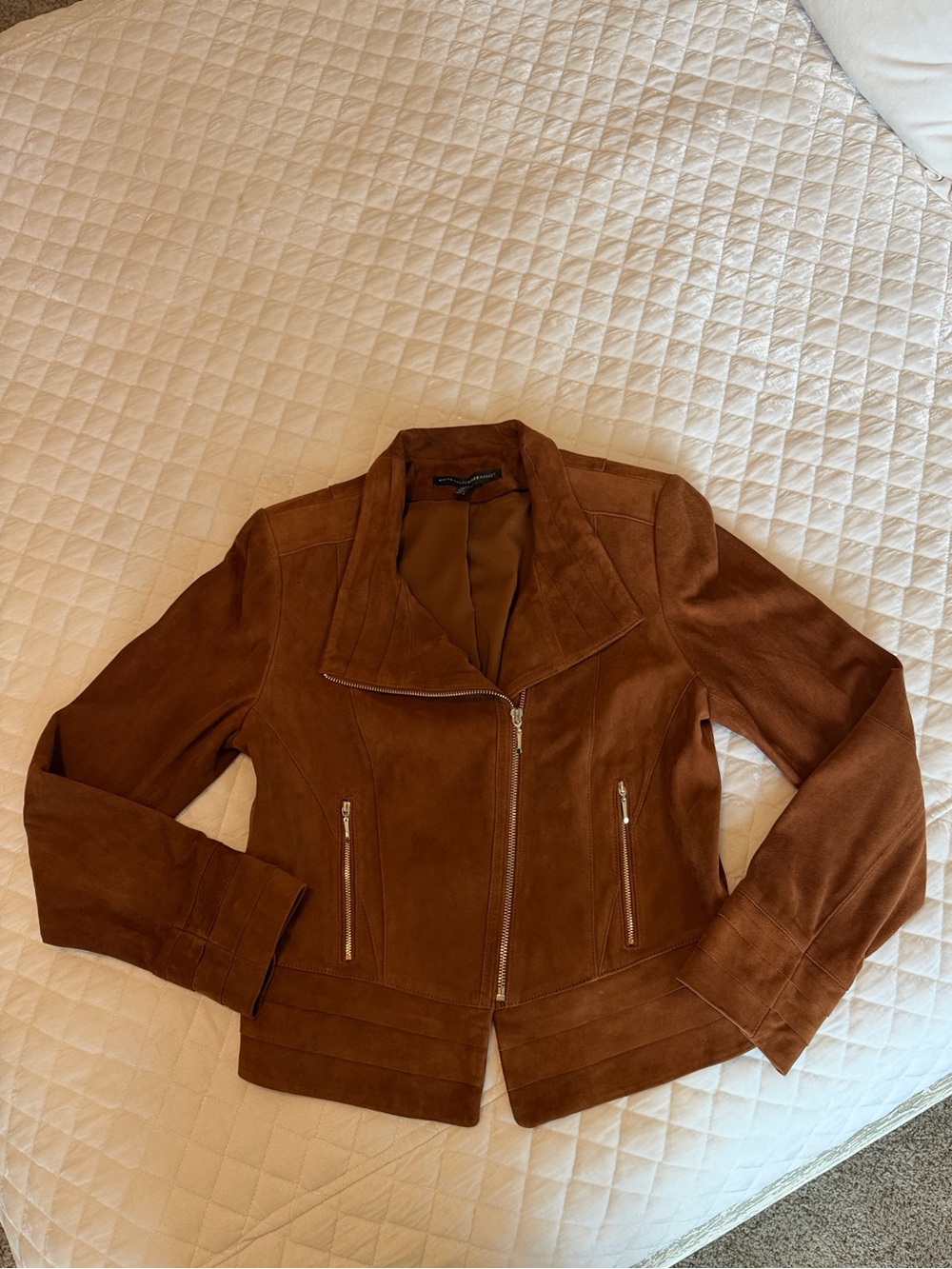 WHBM Suede Moto Jacket, whiskey color, size M. Excellent Condition. Never Worn!